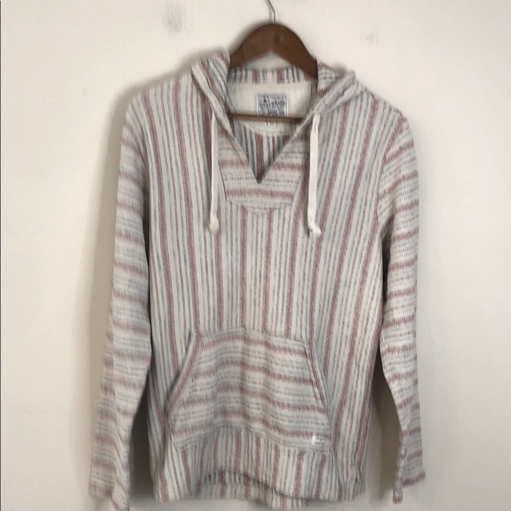 Lucky Brand boho striped hoodie sweatshirt neutral tones beach resort vibes SZ M - Picture 1 of 9